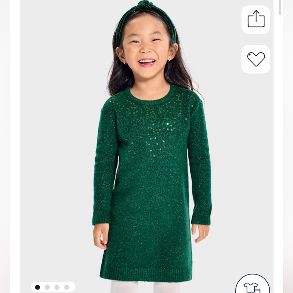 NWT Children's Place Girls Green Sequin Sweater Dress 2T Holiday